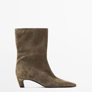 Massimo Dutti Brown Suede Heeled Boots
